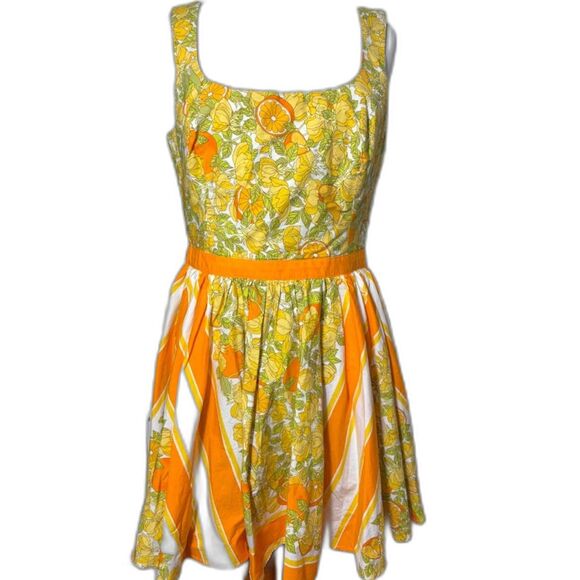J Crew Stefania Dress limone scarf print Oranges Novelty Size 6 NWOT Preppy - Picture 2 of 5